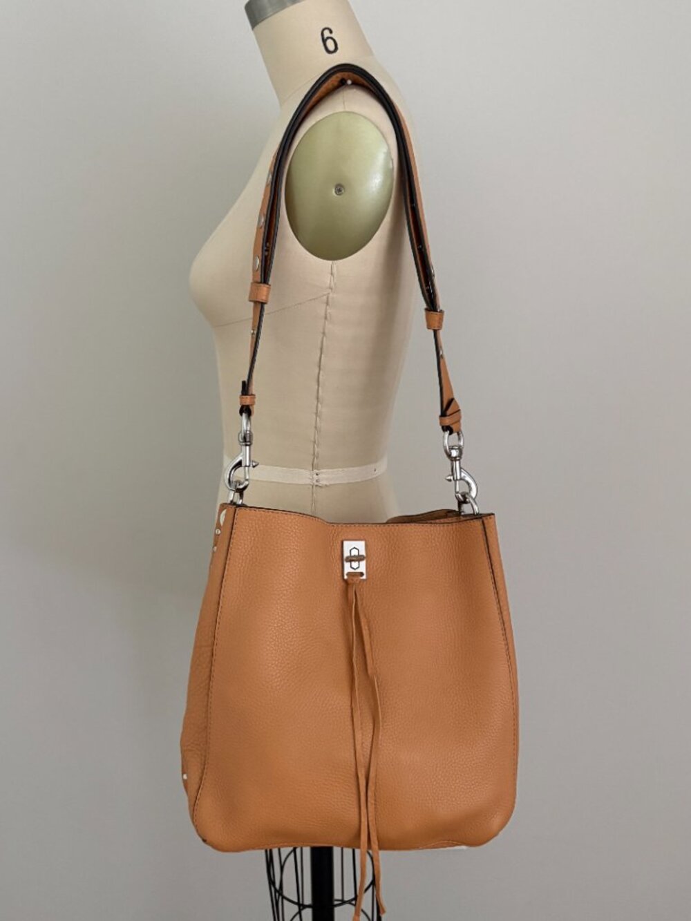 Rebecca Minkoff Darren Leather Hobo Shoulder Crossbody Bag Tan Quiet Luxury Chic